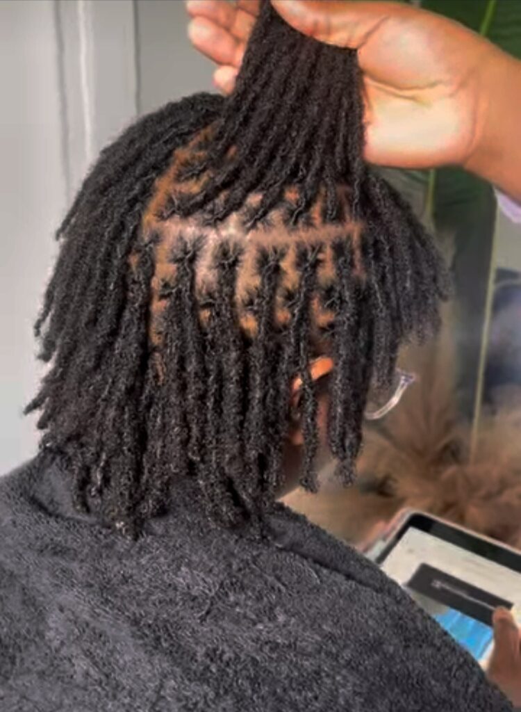 Starter locs being held up