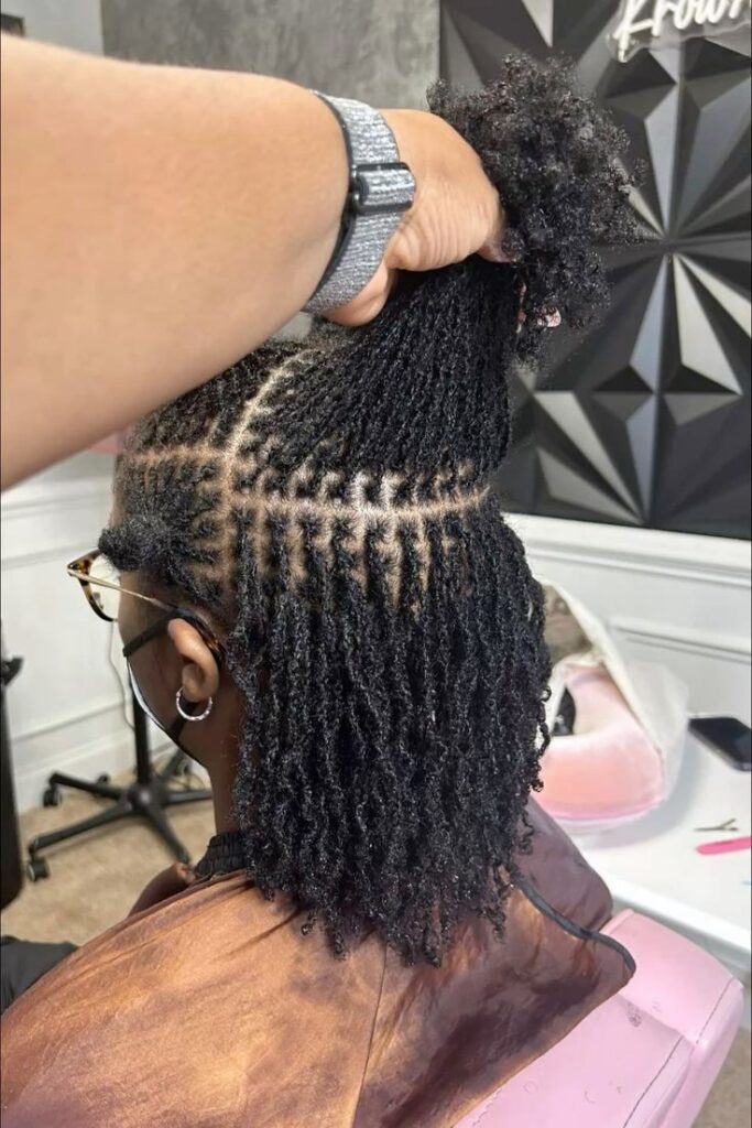 Sisterlocks on woman showing the patented grid pattern