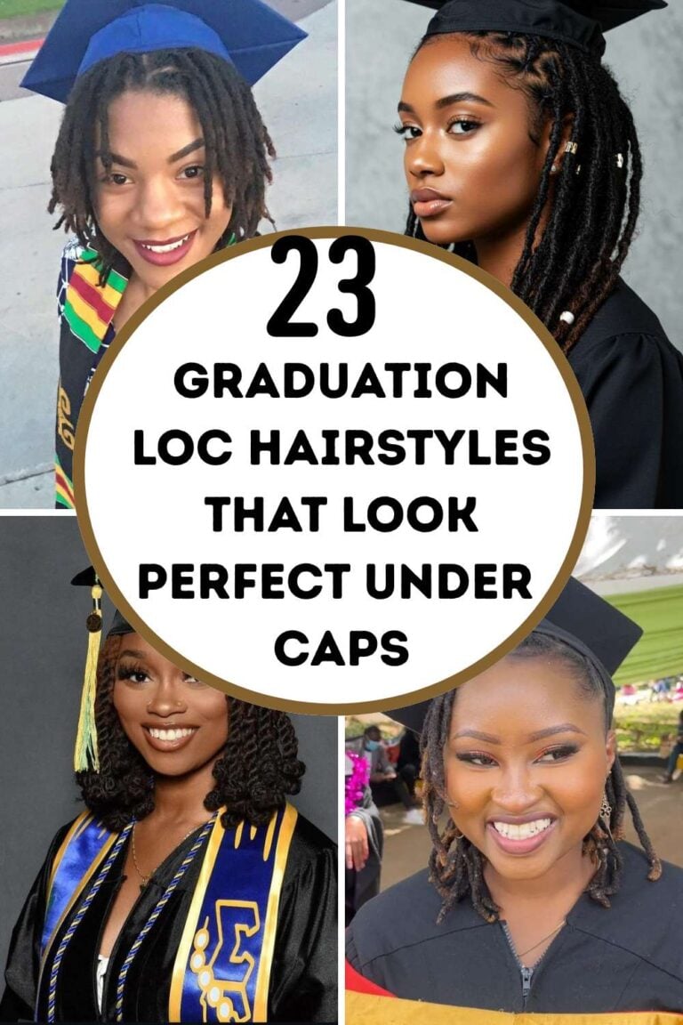 A FOUR-GRID IMAGE OF LADIES ON WITH A TEXT OVERLAY 23 Graduation Loc Hairstyles That Look Perfect Under Caps