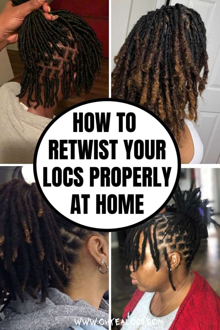 A FOUR-GRID LOC IMAGES WITH TEXT OVERLAY How to Retwist Your Locs Properly at Home