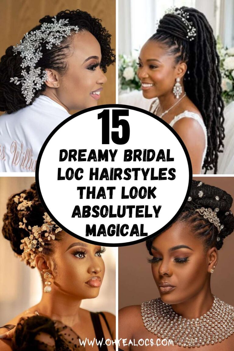 a four-grid image of locs with text overlay 15 Dreamy Bridal Loc Hairstyles That Look Absolutely Magical at the center