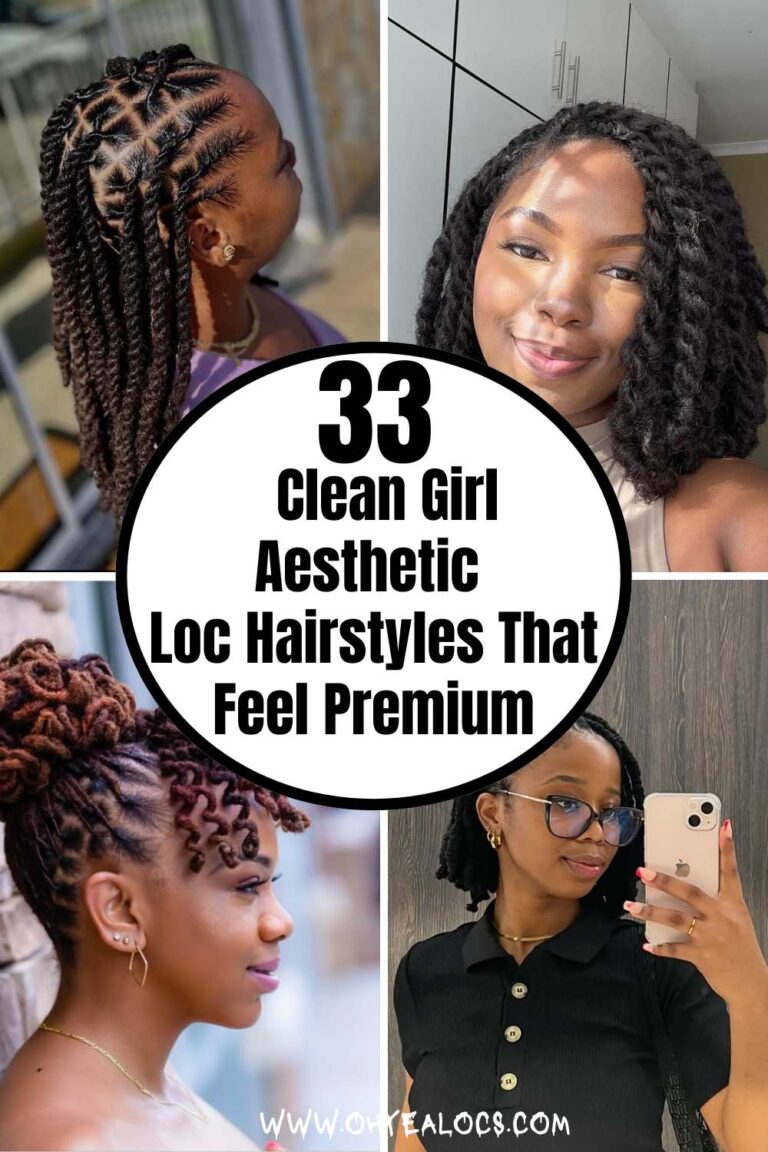 FOUR-GRID LOCS IMAGE WITH TEXT OVERLAY 33 Clean Girl Aesthetic Loc Hairstyles That Feel Premium