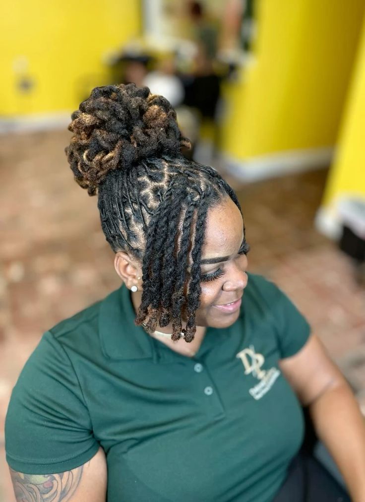 Bold Locs with a Voluminous Top Knot
