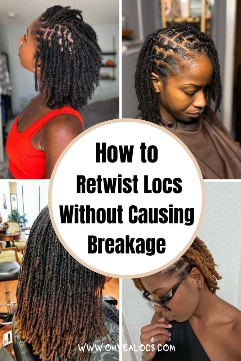 four-grid loc images with text overlay How to Retwist Locs Without Causing Breakage