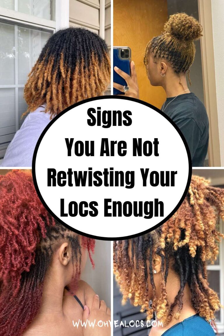A FOUR-GRID IMAGE OF LOCS WITH CENTER TEXT OVERLAY Signs You Are Not Retwisting Your Locs Enough