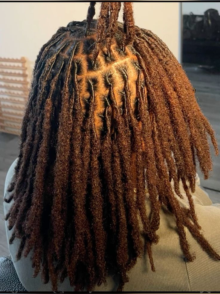 image of a lady on brown locs that was freshly retwisted