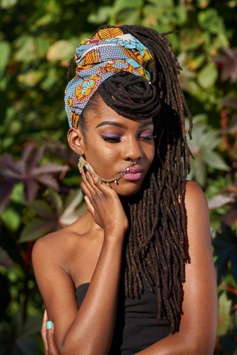 high bun LOCS with scarf wrap