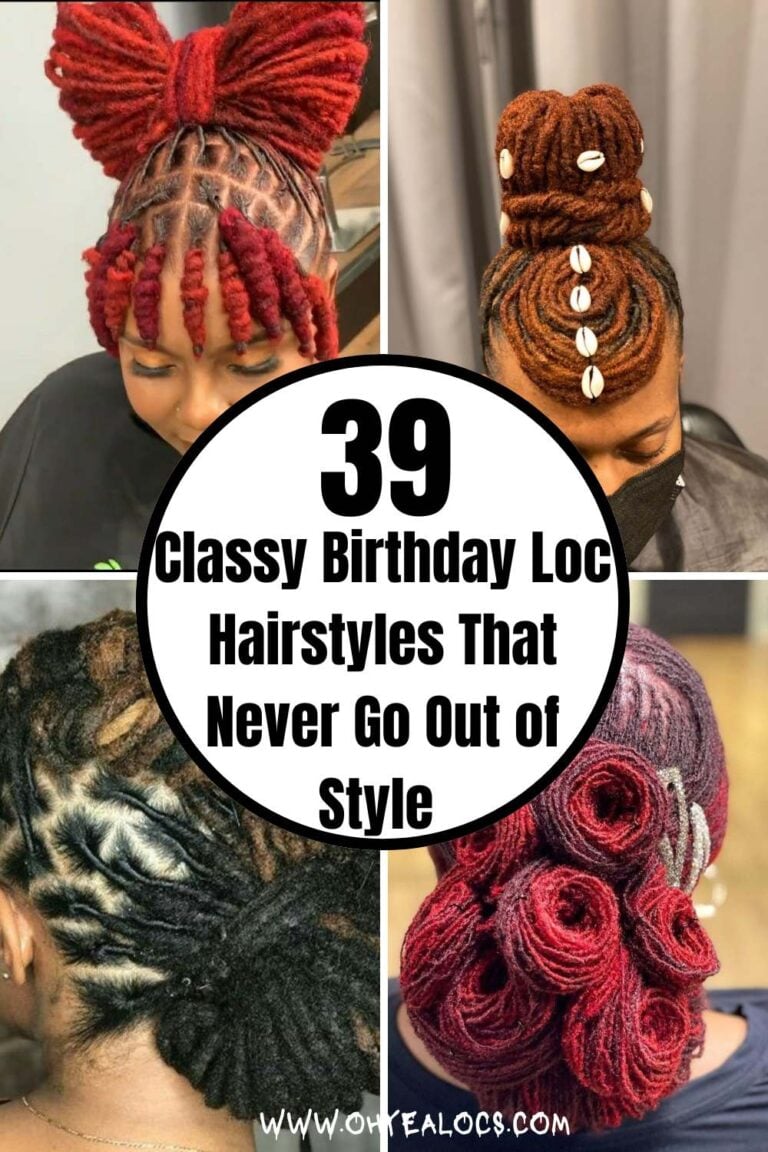 four-grid locs image with text overlay Classy Birthday Loc Hairstyles That Never Go Out of Style