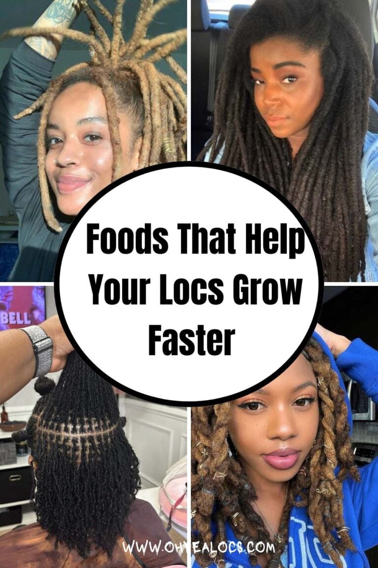 FOUR-GRID LOCS IMAGE WITH TEXT OVERLAY Foods That Help Your Locs Grow Faster