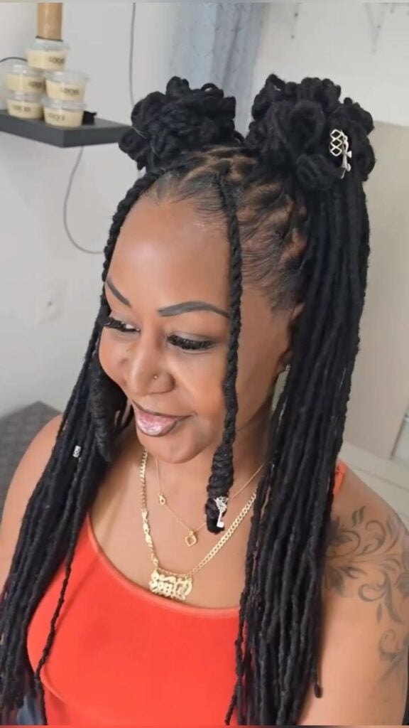 Half-Up, Half-Down Locs with Double Buns