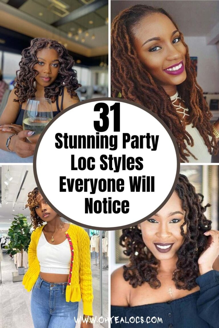 Four grid locs image with text overlay 31 Stunning Party Loc Styles Everyone Will Notice