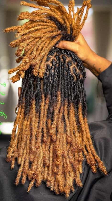 black rooted locs with golden tips