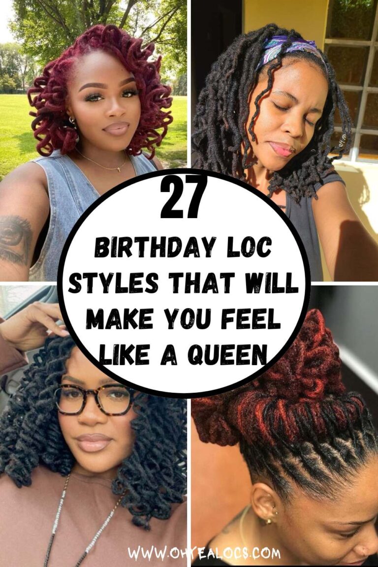 four-grid locs image with text overlay 27 Birthday Loc Styles That Will Make You Feel Like a Queen