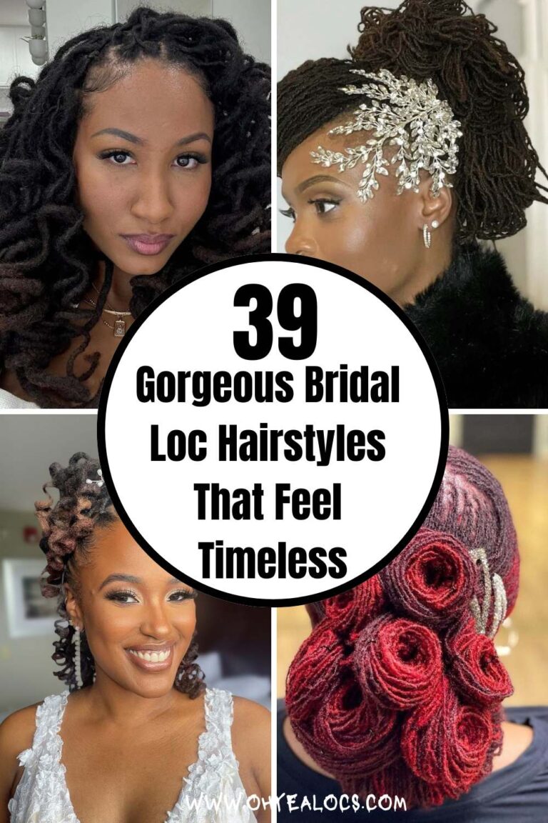 four-grid locs image with text overlay 39 Gorgeous Bridal Loc Hairstyles That Feel Timeless