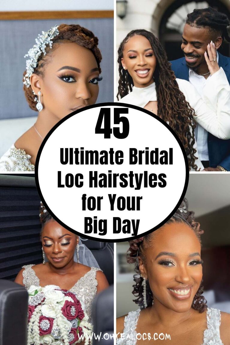 four-grid locs image with center text overlay 45 Ultimate Bridal Loc Hairstyles for Your Big Day