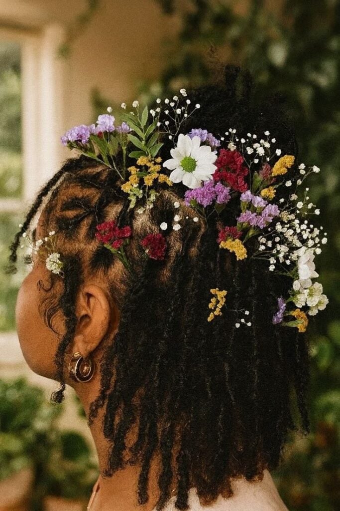  Floral Bridal Loc Updo
