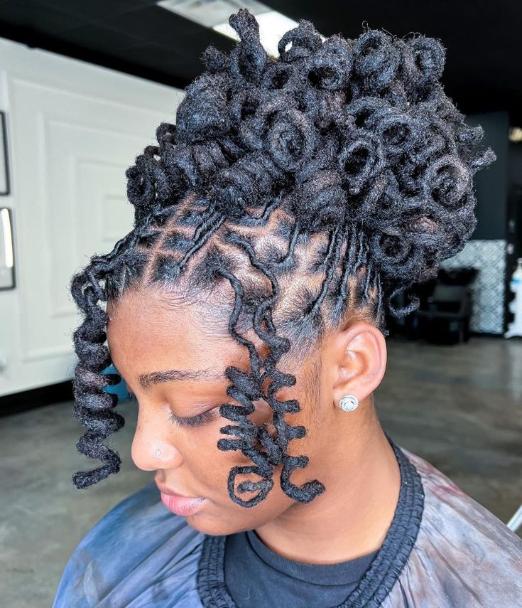 High Bun with Curled Loc Ends