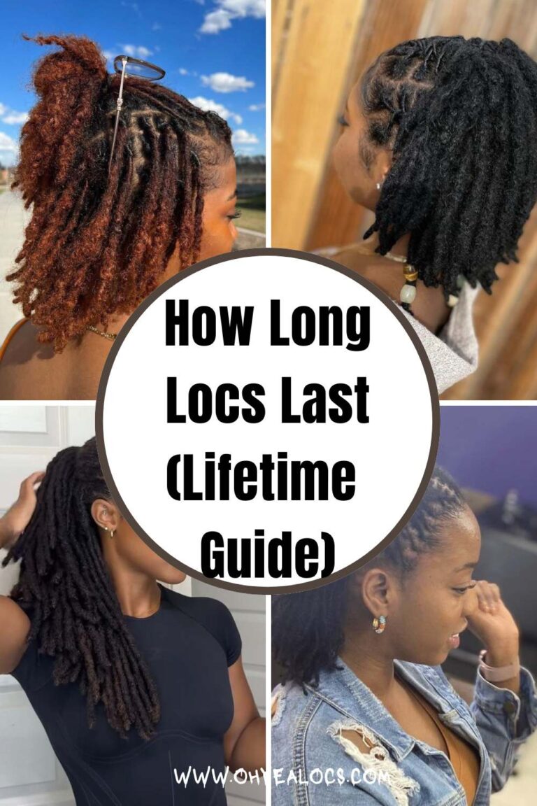 four - grid locs image with text overlay How Long Locs Last (Lifetime Guide)