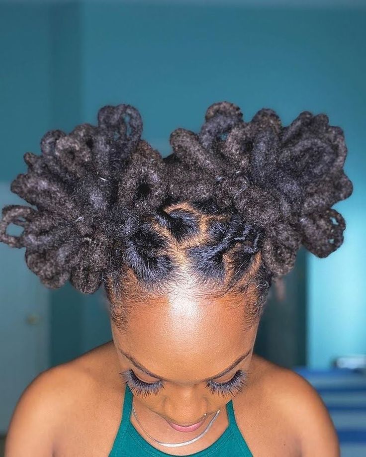 Loc Space Buns With Curled Pieces
