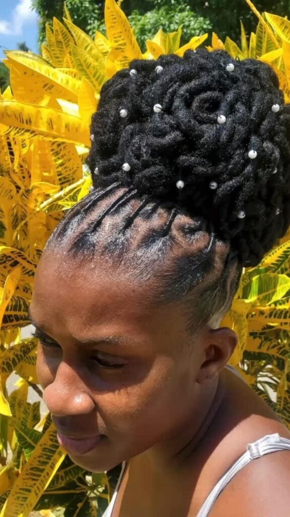 Regal Loc Updo With Pearl Pins