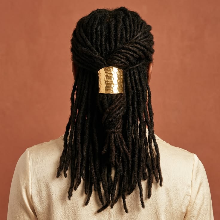 Long Straight Locs With Gold Cuffs