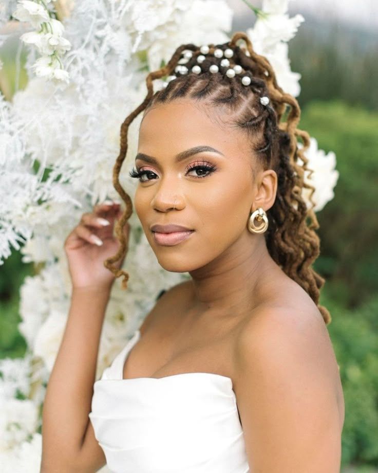 Pearl-Decorated Bridal Loc Updo