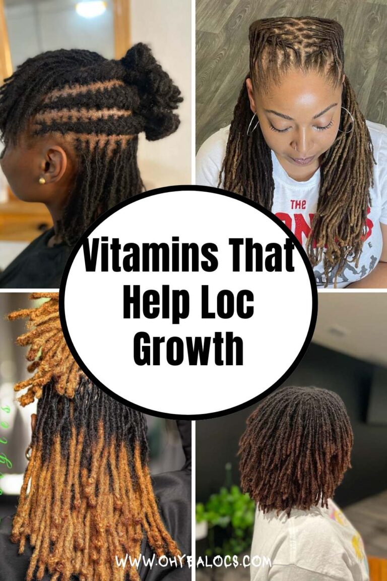 Four grid text images with text overlay Vitamins That Help Loc Growth