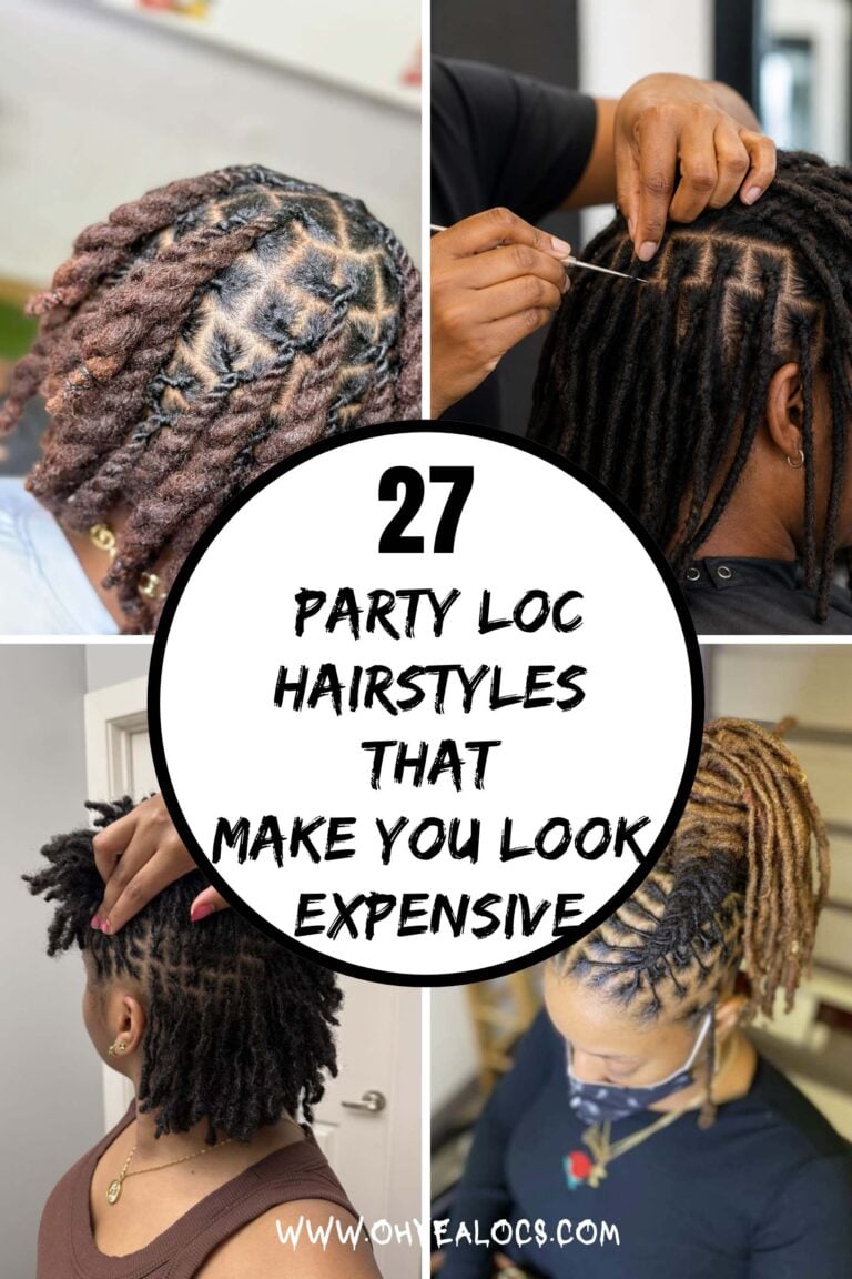 four-grid locs image and text overlay 27 Party Loc Hairstyles That Make You Look Expensive