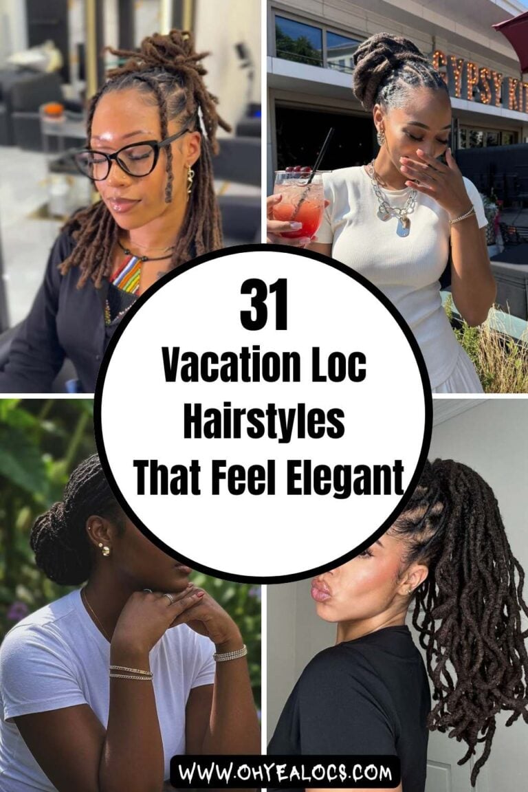 four - grid locs images and text overlay 31 Vacation Loc Hairstyles That Feel Elegant