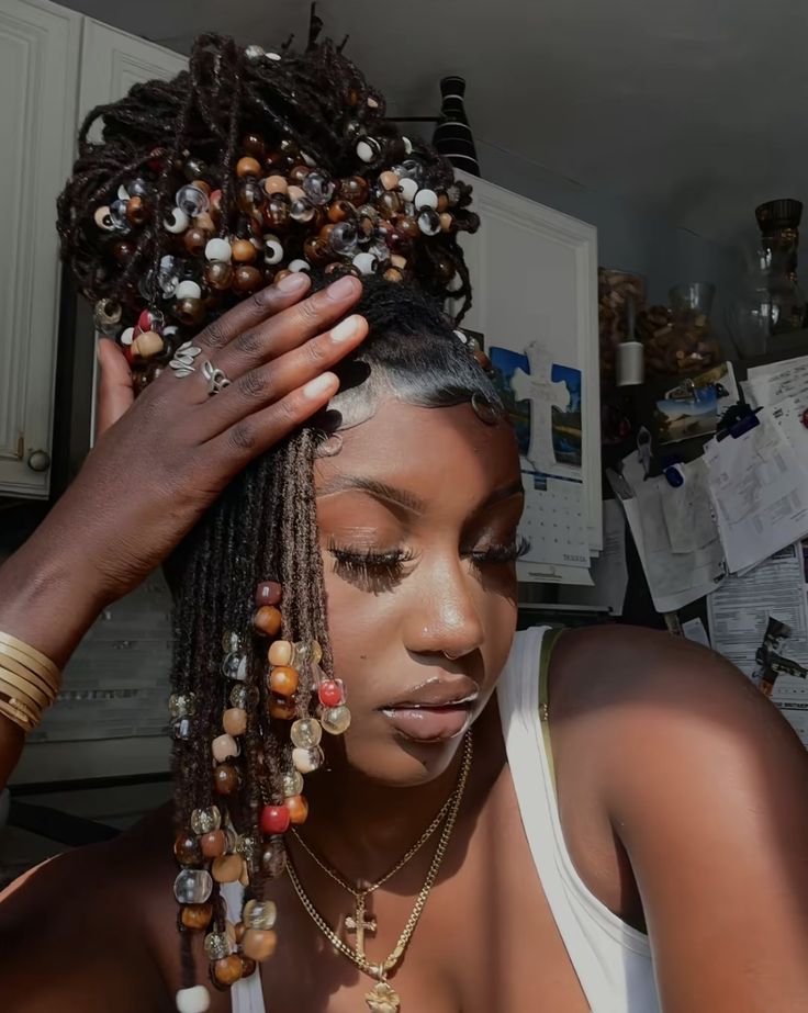 Birthday Loc Style with Beads and Gems