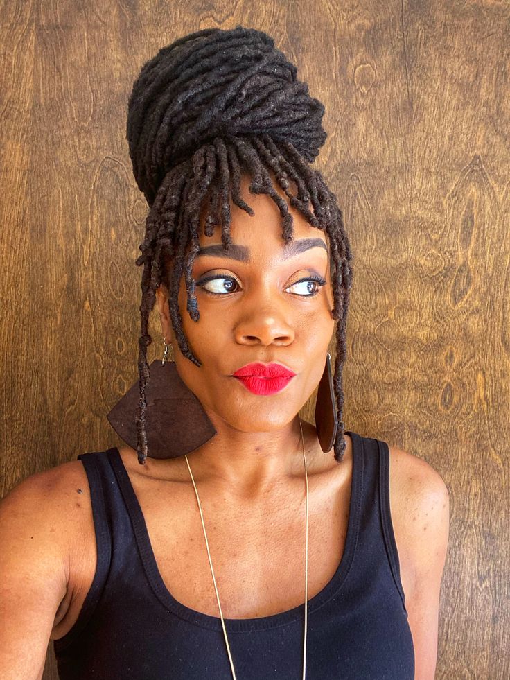High Loc Bun With Side Bangs