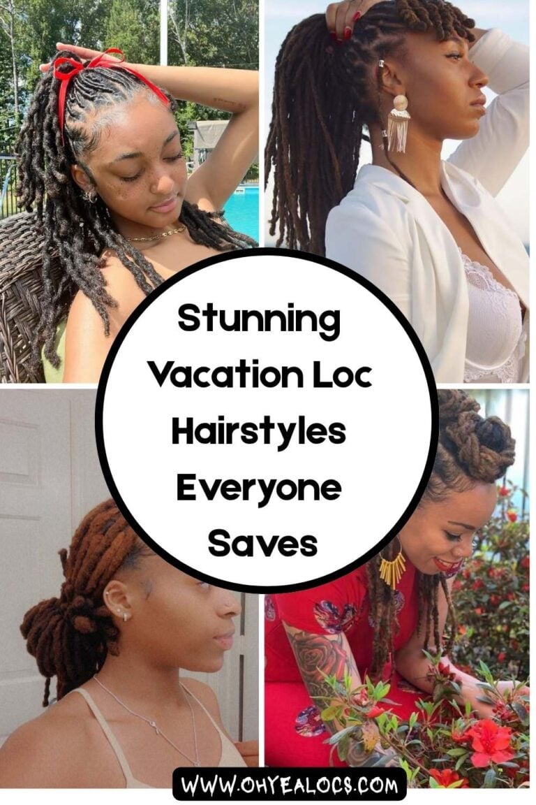 four grid locs images and text overlay Stunning Vacation Loc Hairstyles Everyone Saves