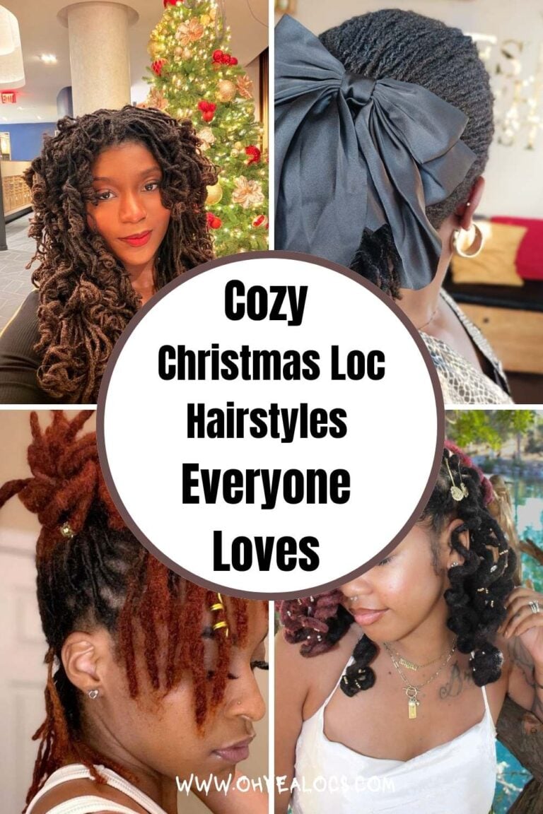 four grid locs and text overlay Cozy Christmas Loc Hairstyles Everyone Loves 