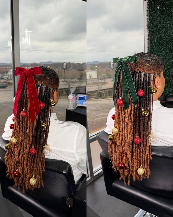 Half-Up Half-Down Locs With Christmas Accessories