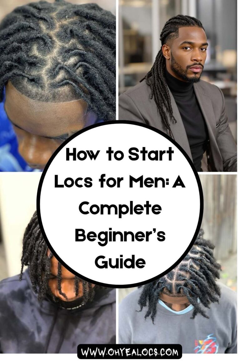 four grid locs images and text overlay How to Start Locs for Men A Complete Beginner’s Guide
