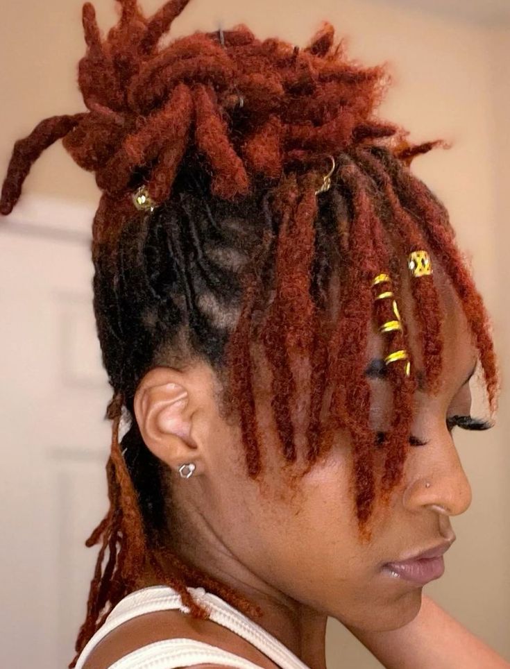  Locs With Red and Gold Accessories