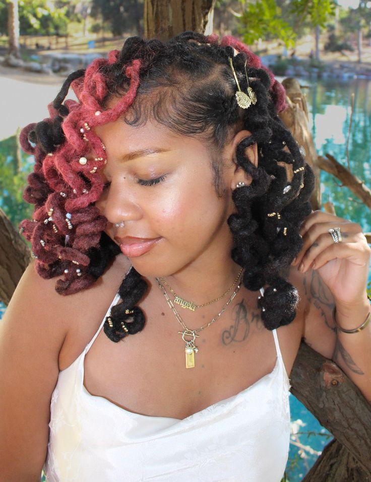 Side-Swept Locs With Festive Cuffs